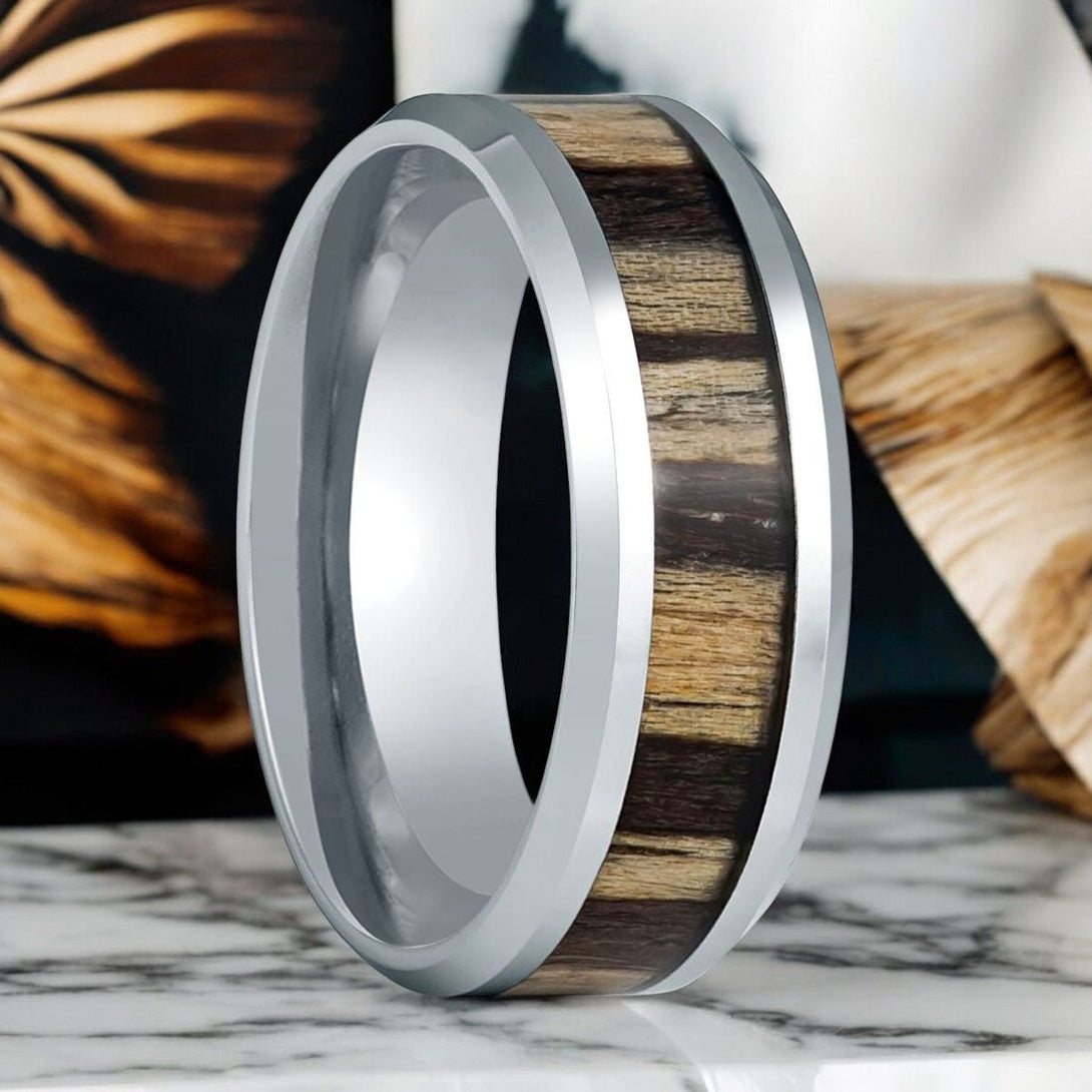 ZEBRINE Ring - Top View Highlighting Zebra Wood Inlay