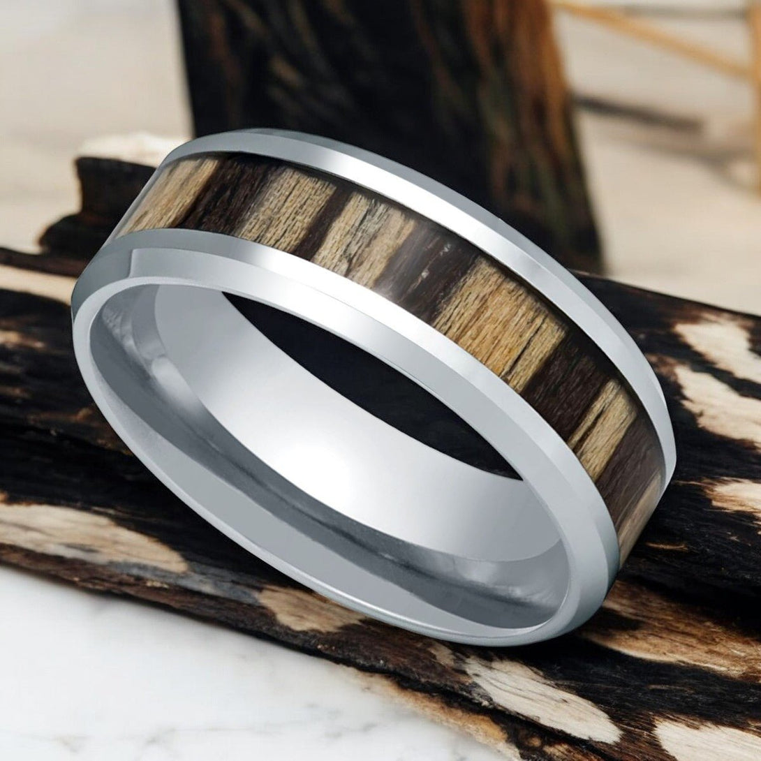 Close-up of Zebra Wood Inlay on ZEBRINE Ring