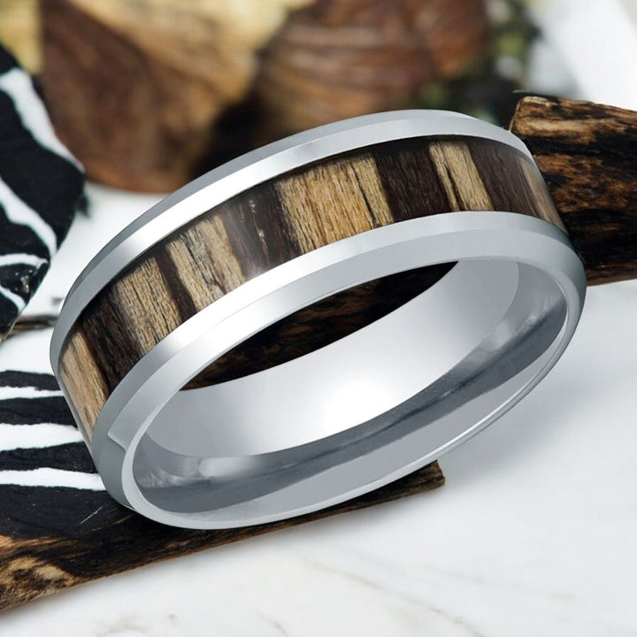 ZEBRINE - Silver Tungsten with Beveled Edge - Side Profile