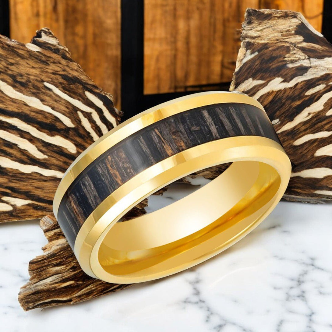 ZEBROSTA Gold Tungsten Ring with Beveled Edge - Side View