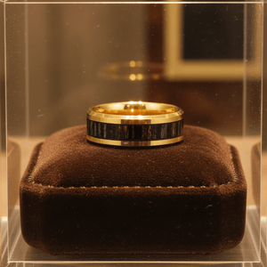 ZEBROSTA — Premium boutique display on velvet — men's tungsten wedding ring.