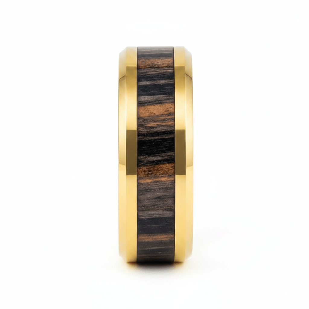 ZEBROSTA — Front-facing straight-on view — men's tungsten wedding ring.