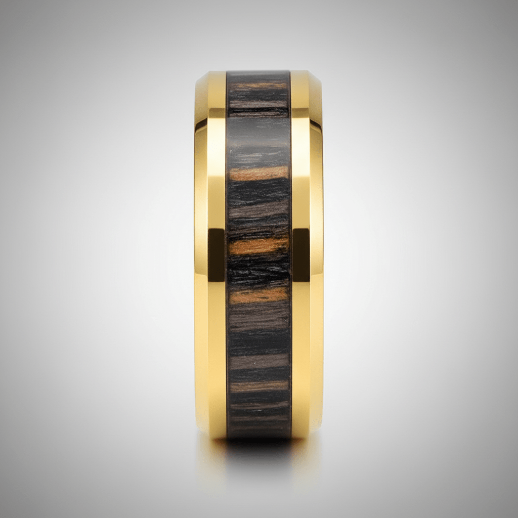 ZEBROSTA — Center-through axial view — men's tungsten wedding ring.