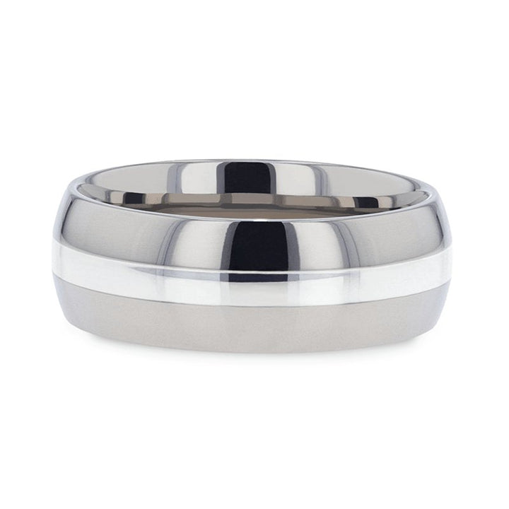 ZILVER | Titanium Ring, Silver Inlay, Domed Polished Edges - Rings - Aydins Jewelry - 4