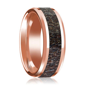 Deer Antler inlay 14k rose gold wedding band, top view