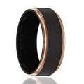 LEONARDO Rose Gold Stepped Edge Black Tungsten Ring - Rings - Aydins_Jewelry