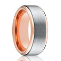 Tungsten Wedding Band - Men and Women - Comfort Fit - Rose Gold & Silver Brushed Beveled Edge - Tungsten Carbide Wedding Ring -  4mm - 6mm - 8mm - 10mm - AydinsJewelry
