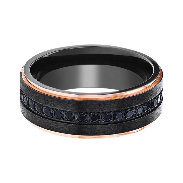 ASTRO | Black Titanium Ring, Black Sapphire Stones/Rose Gold Edges - Rings - Aydins Jewelry - 2