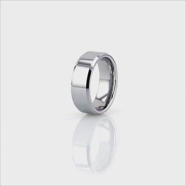 CORINTHIAN | Silver Tungsten Ring, Shiny, Beveled, 10mm, 12mm