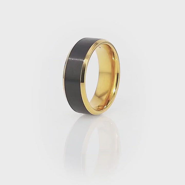 BEAUMONT | Gold Titanium Ring, Black Brushed, Beveled