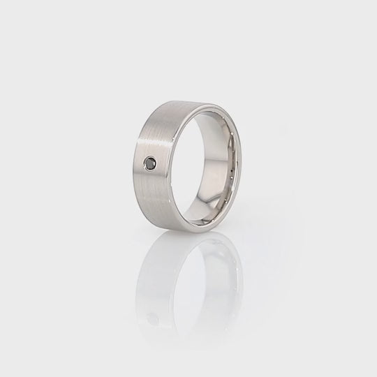 AARYA | Silver Tungsten Ring, Black Diamond in Center, Flat