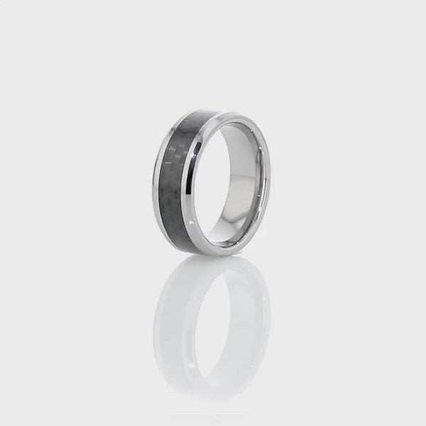 MAXIMUS | Silver Tungsten Ring, Black Carbon Fiber Inlay, Beveled, 4mm, 6mm, 8mm