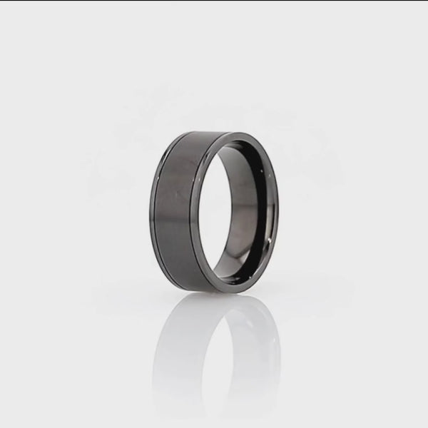 WOLFGANG | Black Titanium Ring, Dual Offset Grooves
