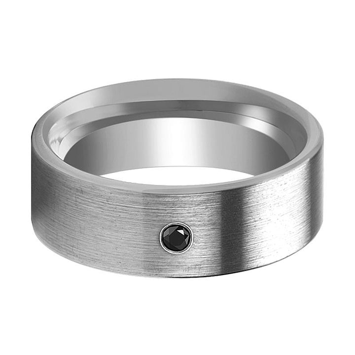 AARYA | Silver Tungsten Ring, Black Diamond in Center, Flat - Rings - Aydins Jewelry - 2