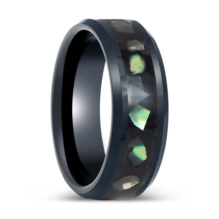 ABALONX | Black Tungsten Ring, Black Resin & Abalone Shell Inlay - Rings - Aydins Jewelry - 1