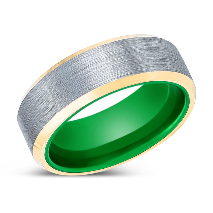 ACES | Green Ring, Brushed, Silver Tungsten Ring, Gold Beveled Edges - Rings - Aydins Jewelry - 2