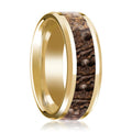 Dinosaur Bone inlay 14k yellow gold wedding band, top view