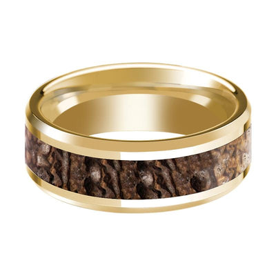 Dinosaur Bone inlay 14k yellow gold wedding band, side profile