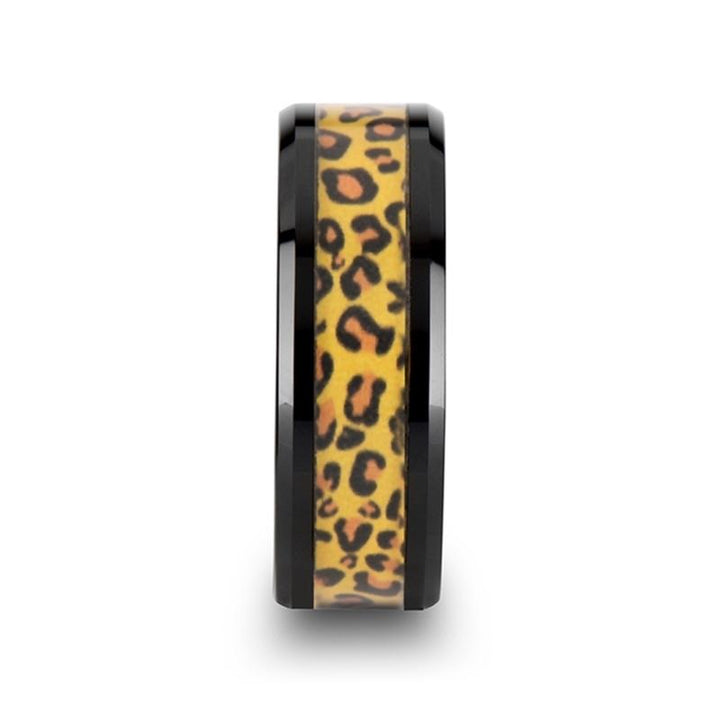ACINONYX | Black Ceramic Ring, Cheetah Animal Print Inlay, Beveled - Rings - Aydins Jewelry - 4