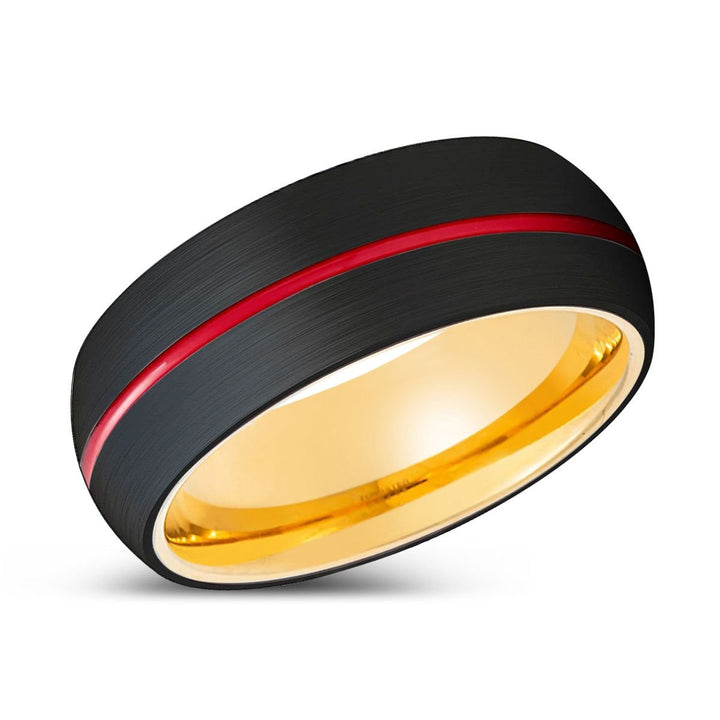 ACROBA | Gold Ring, Black Tungsten Ring, Red Groove, Domed - Rings - Aydins Jewelry - 2