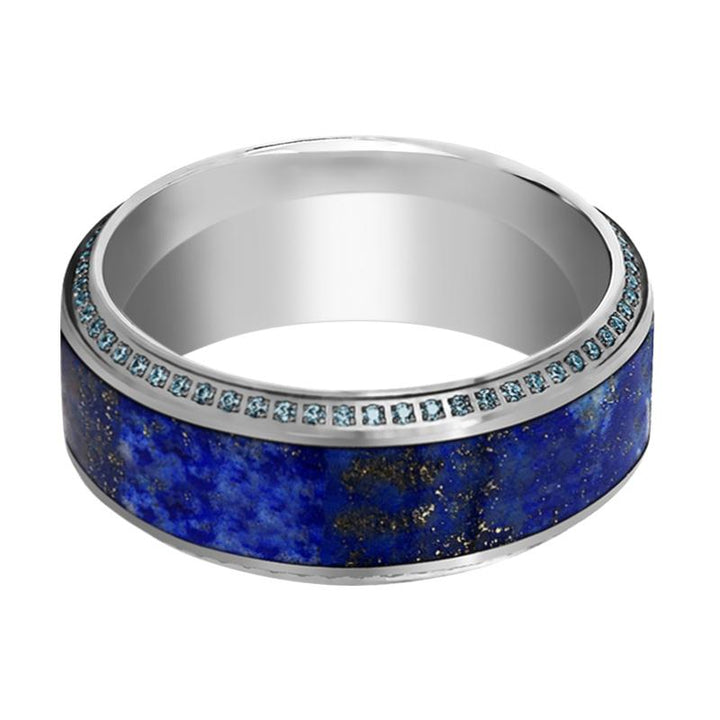 ADMIRABLE | Titanium Ring Lapis Lazuli Inlay with Blue Diamonds - Rings - Aydins Jewelry