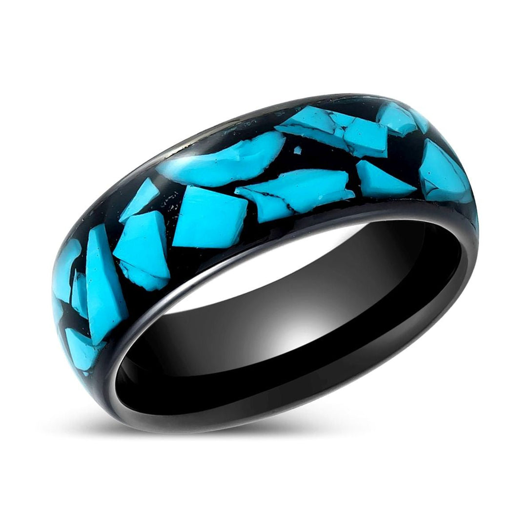 ADONIS | Black Tungsten Ring Blue Turquoise Fragments Inlay - Rings - Aydins Jewelry