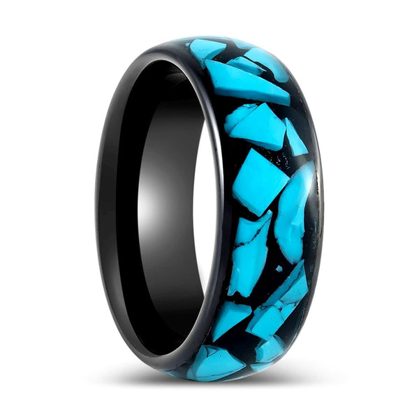 ADONIS | Black Tungsten Ring Blue Turquoise Fragments Inlay