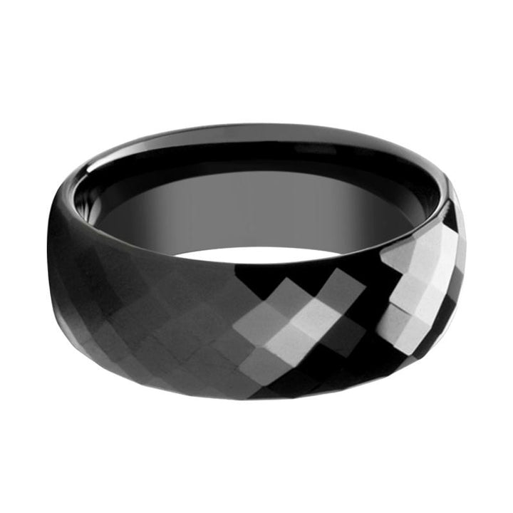 AEON | Black Tungsten Ring, Diamond Faceted, Domed - Rings - Aydins Jewelry