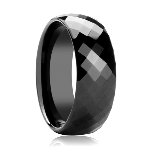 AEON | Black Tungsten Ring, Diamond Faceted, Domed - Rings - Aydins Jewelry