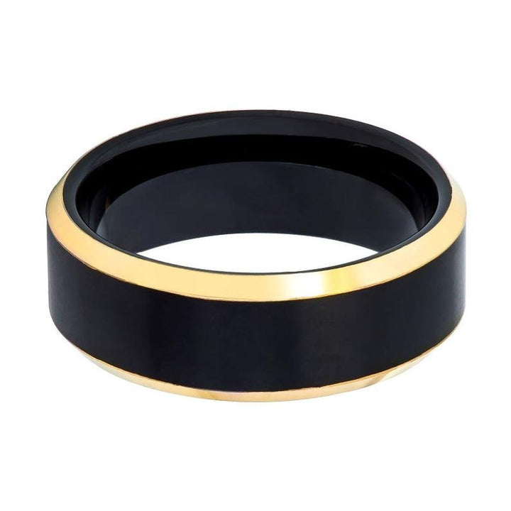 AERGLO | Black Tungsten Ring, Brushed, Gold Beveled - Rings - Aydins Jewelry - 2