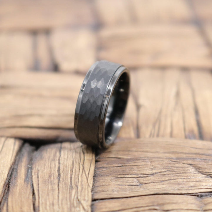 AEROBITS | Black Ring, Hammered Tungsten Stepped Edge - Rings - Aydins Jewelry