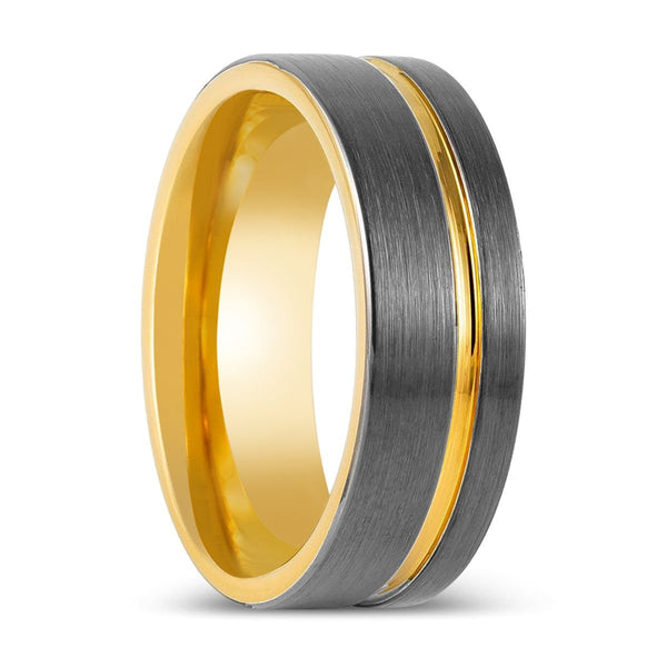 AFRIDI | Yellow Gold Tungsten Ring with Gun Metal - Rings - Aydins Jewelry