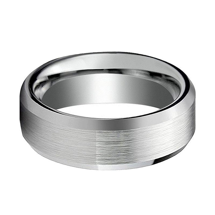 AIDEN | Silver Tungsten Ring, Brushed Center, Beveled - Rings - Aydins Jewelry