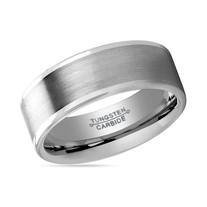 AIRES | Silver Tungsten Ring, Brushed Finish Center, Flat - Rings - Aydins Jewelry - 2