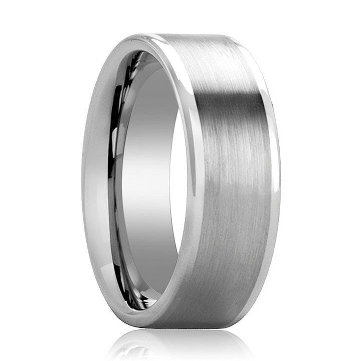 AIRES | Silver Tungsten Ring, Brushed Finish Center, Flat - Rings - Aydins Jewelry - 1
