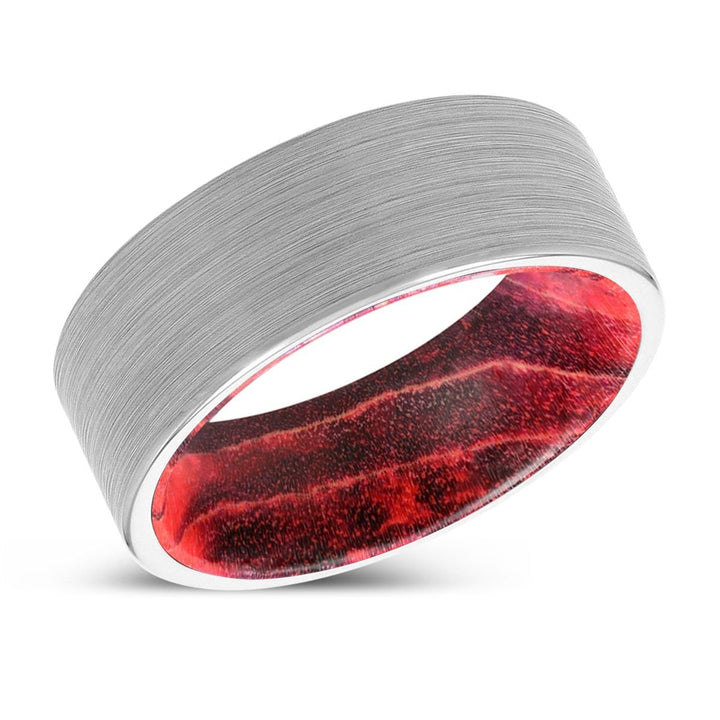 AKASH | Black & Red Wood, White Tungsten Ring, Brushed, Flat - Rings - Aydins Jewelry - 2