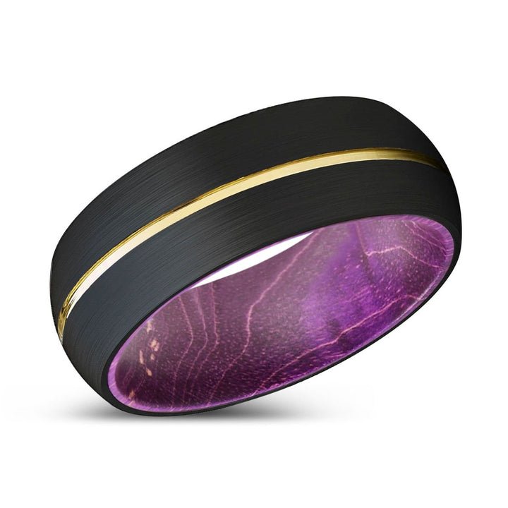 AKRABO | Purple Wood, Black Tungsten Ring, Gold Groove, Domed - Rings - Aydins Jewelry - 2