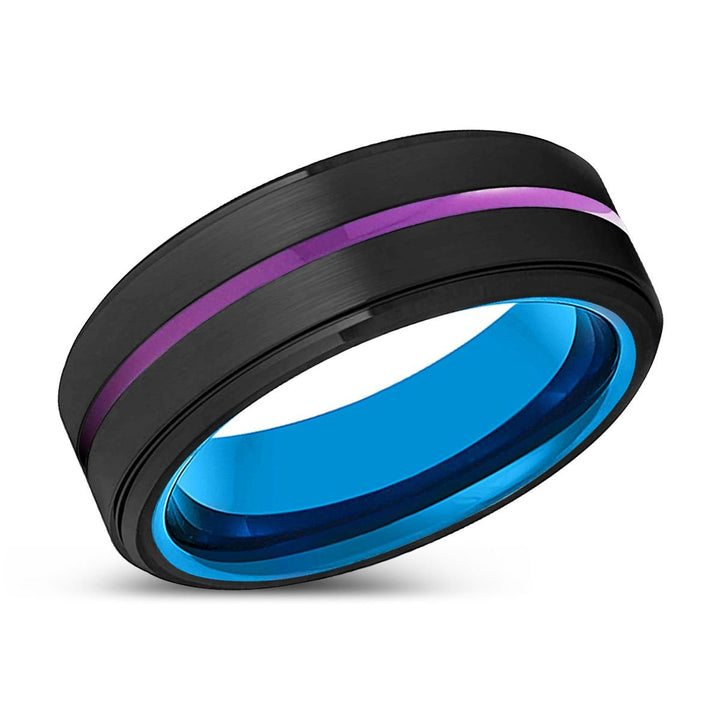 ALBURY | Blue Tungsten Ring, Black Tungsten Ring, Purple Groove, Stepped Edge - Rings - Aydins Jewelry - 2