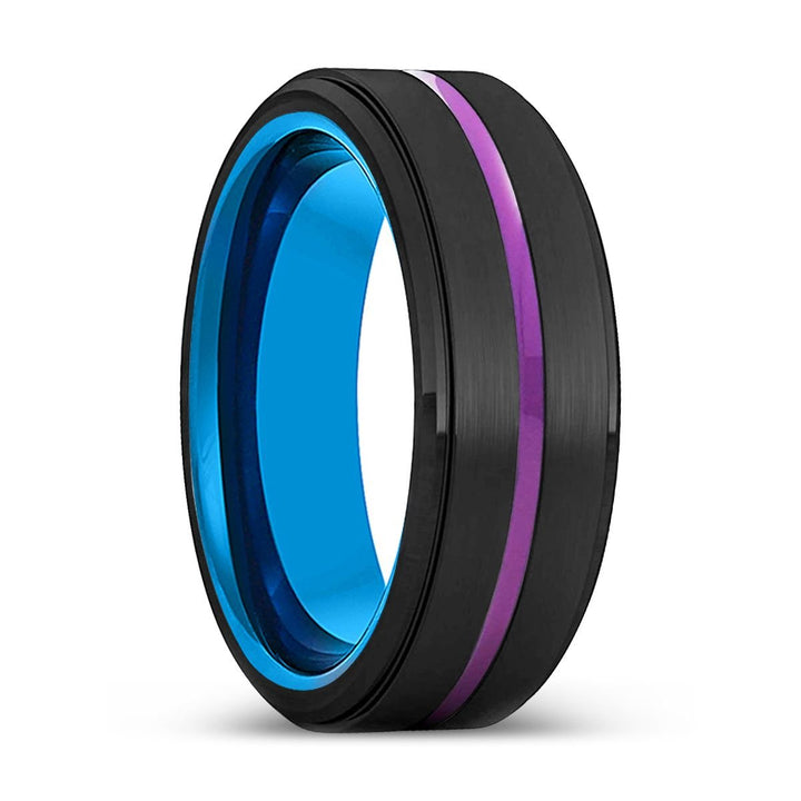 ALBURY | Blue Tungsten Ring, Black Tungsten Ring, Purple Groove, Stepped Edge - Rings - Aydins Jewelry - 1