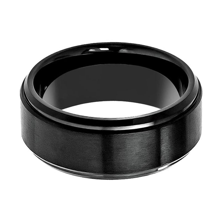 ALLIANCE | Black Tungsten Ring, Brushed, Stepped Edge - Rings - Aydins Jewelry - 2