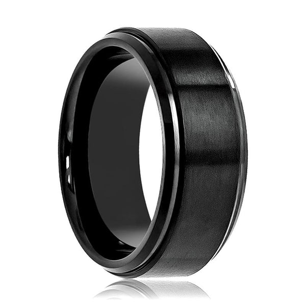 ALLIANCE | Black Tungsten Ring, Brushed, Stepped Edge - Rings - Aydins Jewelry - 1