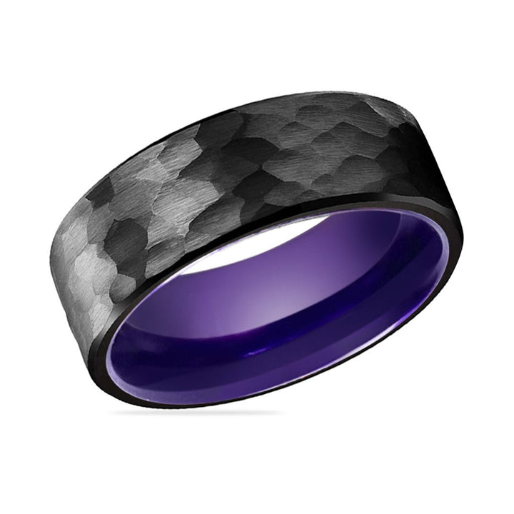 ALLIUM | Purple Ring, Black Tungsten Ring, Hammered, Flat - Rings - Aydins Jewelry - 2