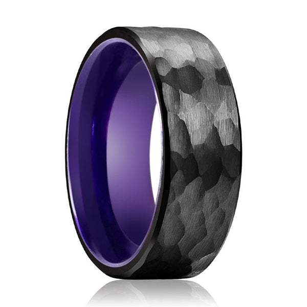 ALLIUM | Purple Ring, Black Tungsten Ring, Hammered, Flat - Rings - Aydins Jewelry - 1