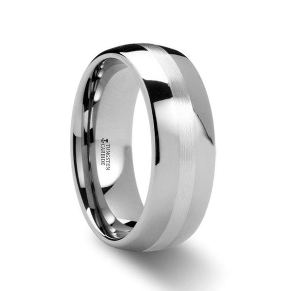 ALTHALOS | Silver Tungsten Ring, Palladium Inlay, Domed