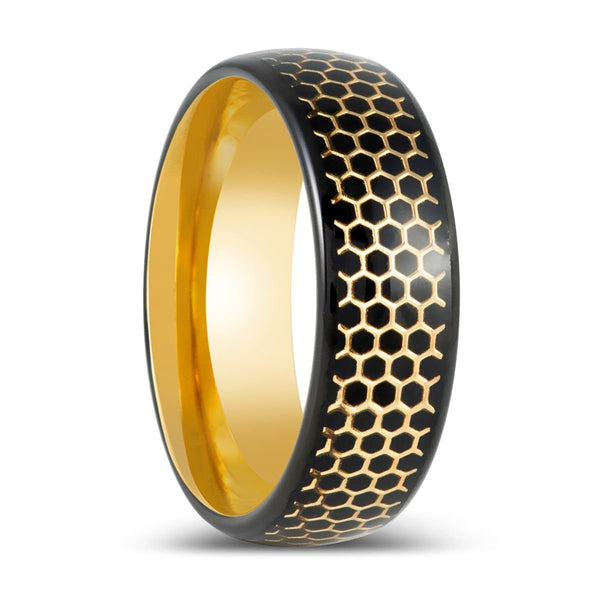 ALTIN | Gold Tungsten Ring with Black Inlay - Rings - Aydins Jewelry
