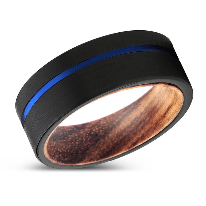 ALVARO | Zebra Wood Ring, Black Tungsten Ring, Blue Offset Groove, Flat - Rings - Aydins Jewelry - 2