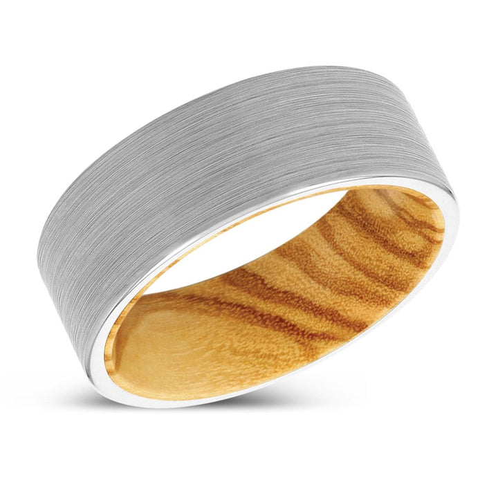 AMANI | Olive Wood, White Tungsten Ring, Brushed, Flat - Rings - Aydins Jewelry - 2