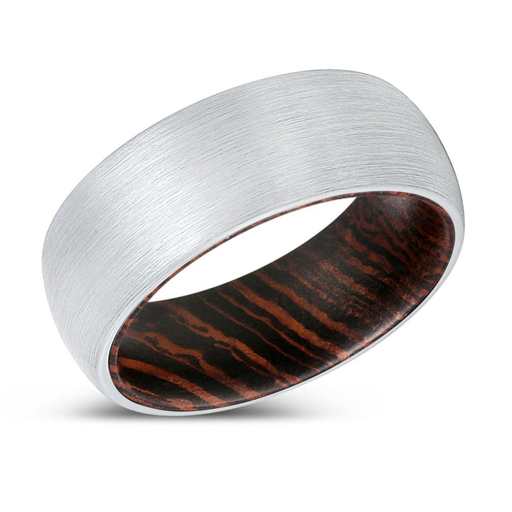 AMBITION | Wenge Wood, White Tungsten Ring, Brushed, Domed - Rings - Aydins Jewelry - 2