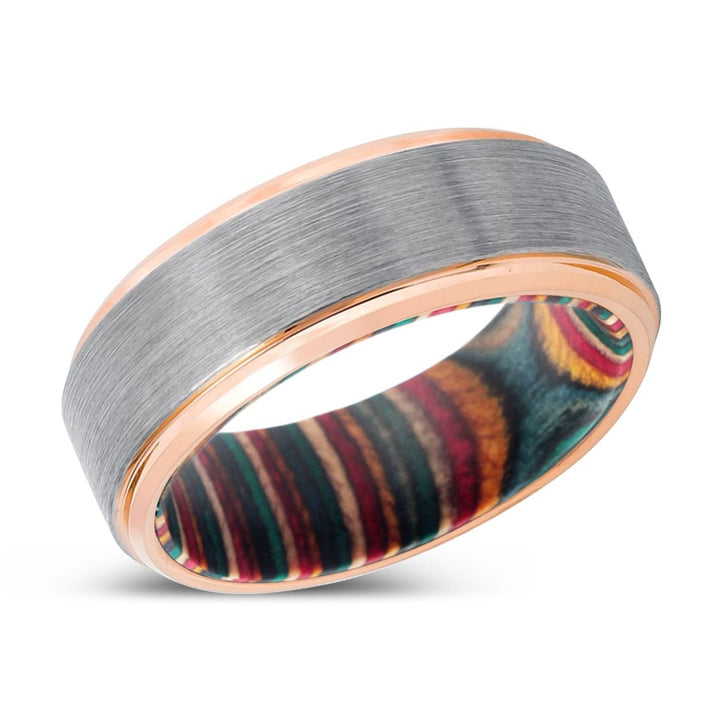 AMIDA | Multi Color Box Wood, Silver Tungsten Ring, Brushed, Rose Gold Stepped Edge - Rings - Aydins Jewelry - 2