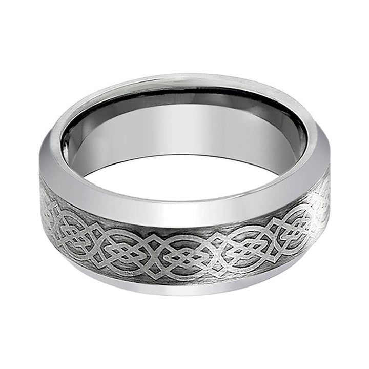 AMIS | Silver Tungsten Ring, Laser Celtic Knot Design, Beveled - Rings - Aydins Jewelry - 2